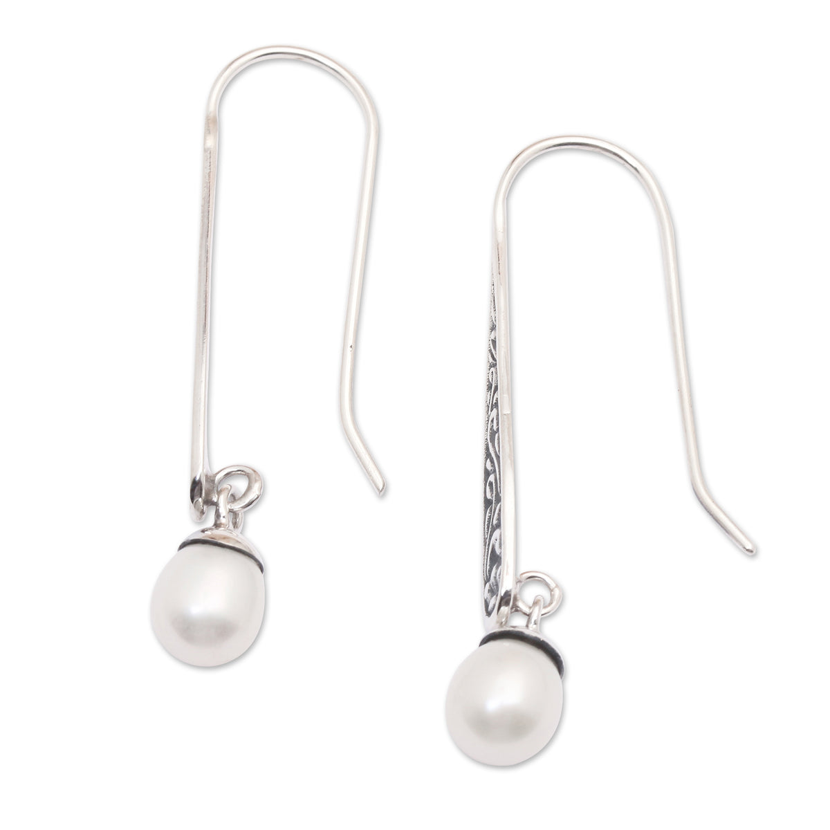 Cultured Pearl Spiral Motif Dangle Earrings from Bali - Rising Swirls