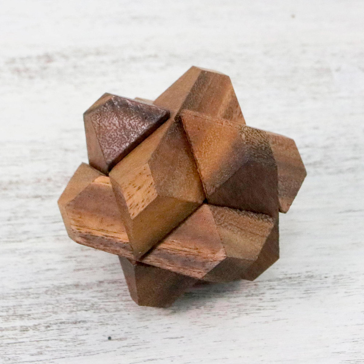 Handcrafted Wood Star-Shaped Puzzle from Thailand - Star Challenge