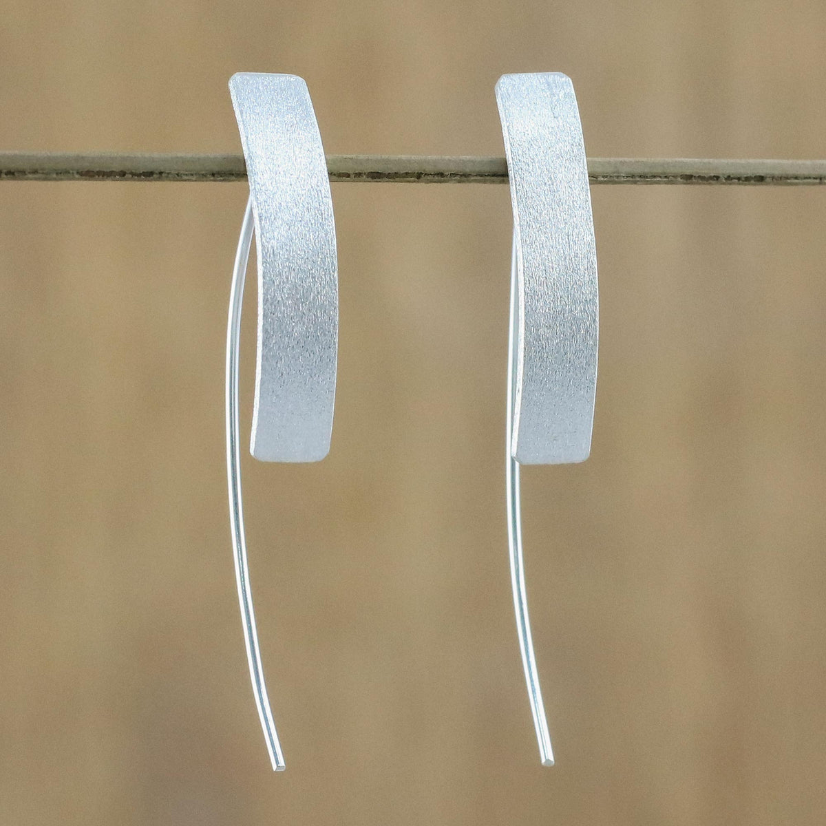 Sterling Silver Rectangular Drop Earrings from Thailand