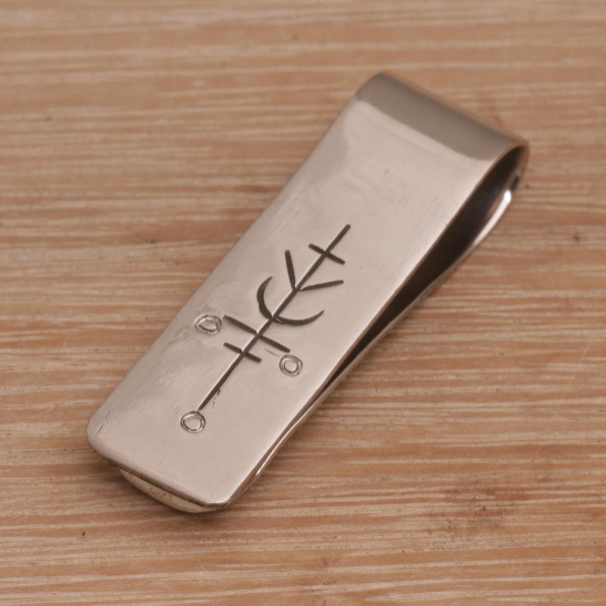 Crafted with 'Luck Will Follow Me' Sigil - Engraved Stainless Steel Money Clip from Indonesia