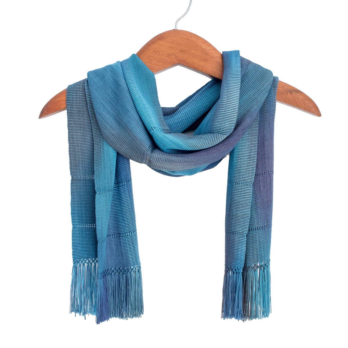 Handwoven Rayon Wrap Scarf - Smooth Breeze in Blue