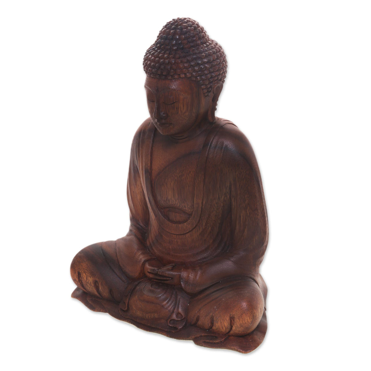 Serenity Buddha - Hand Crafted Balinese Suar Wood Buddha Meditation Statuette