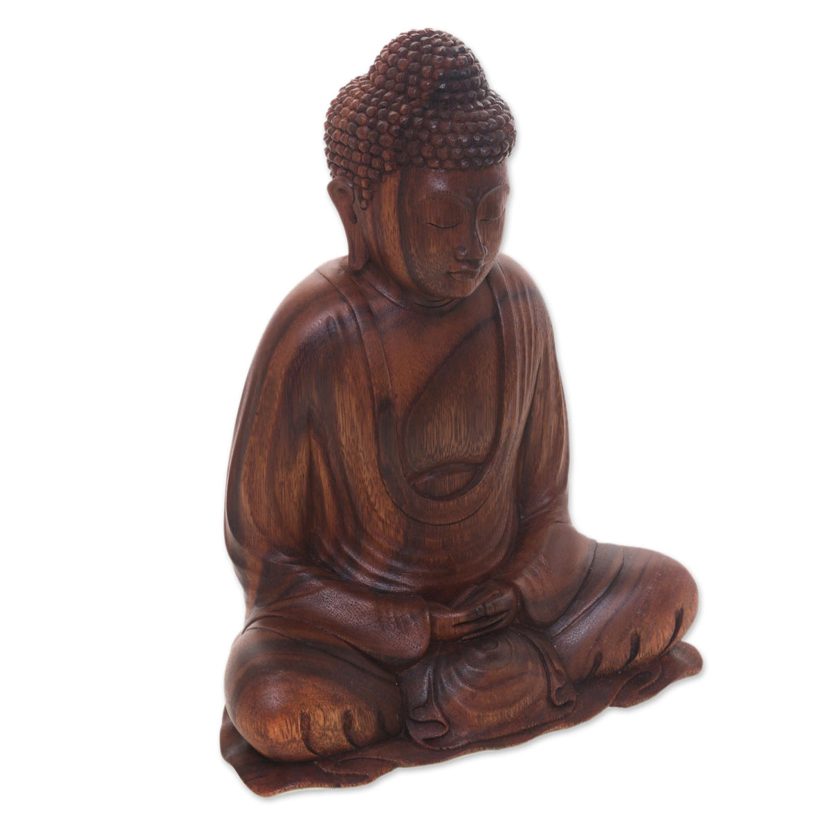 Serenity Buddha - Hand Crafted Balinese Suar Wood Buddha Meditation Statuette