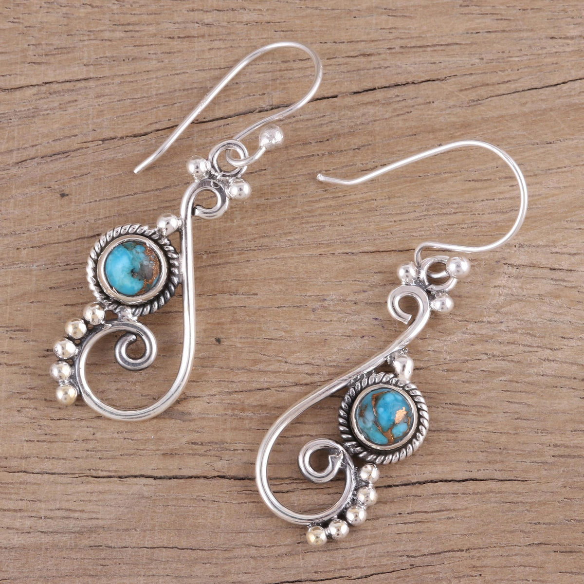 Harmonious Waves - Composite Turquoise and Sterling Silver Dangle Earrings