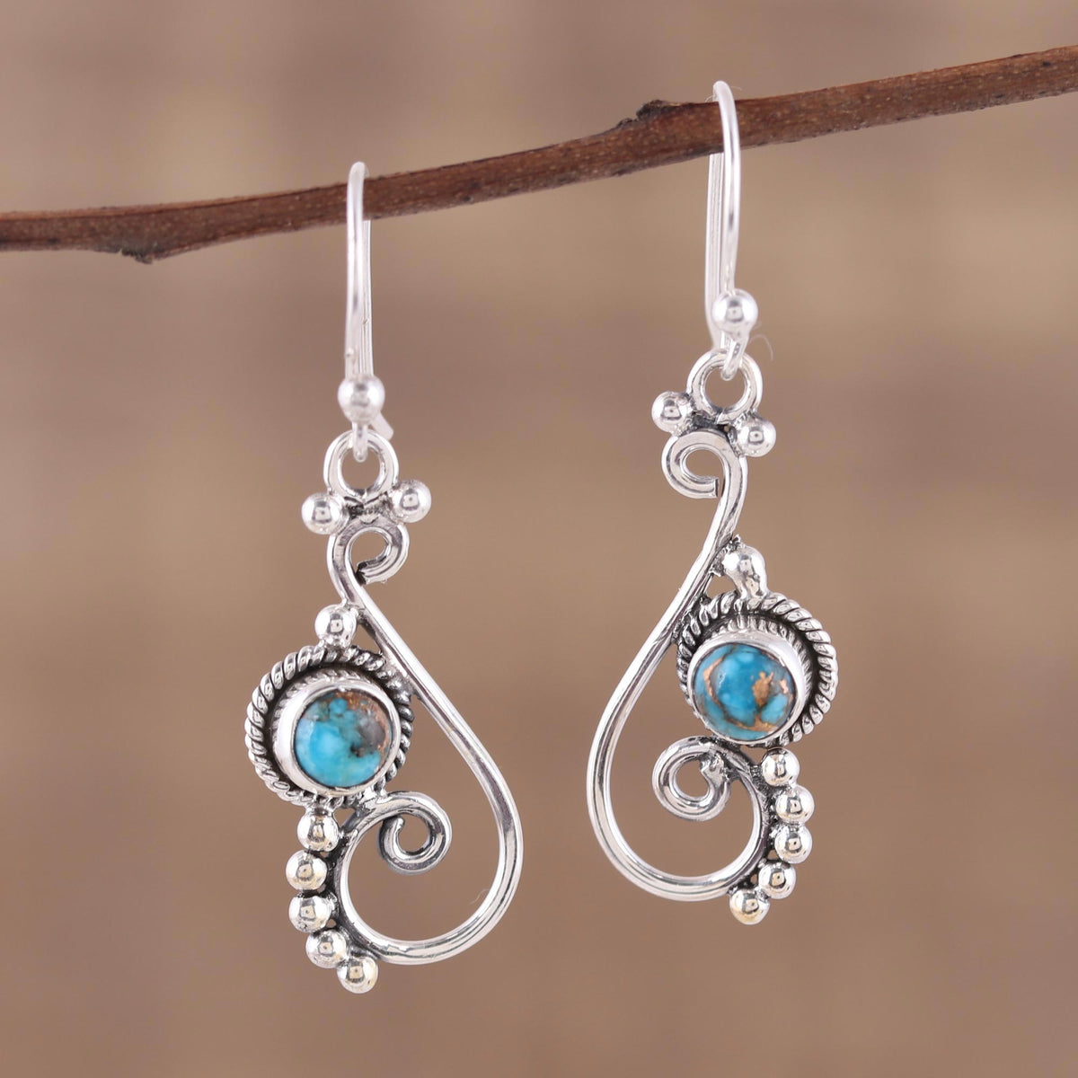 Harmonious Waves - Composite Turquoise and Sterling Silver Dangle Earrings