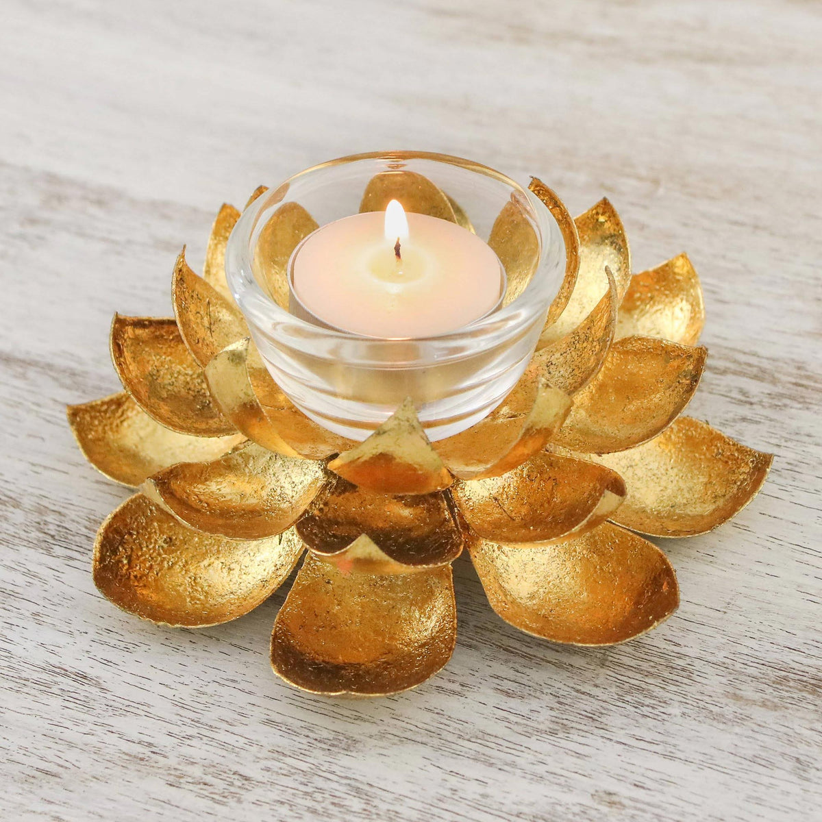 Gleaming Lotus - A Lotus Shaped Steel Tealight Holder from Thailand
