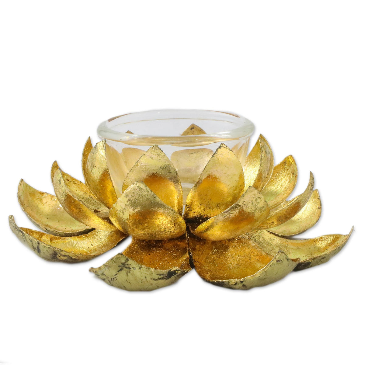 Gleaming Lotus - A Lotus Shaped Steel Tealight Holder from Thailand
