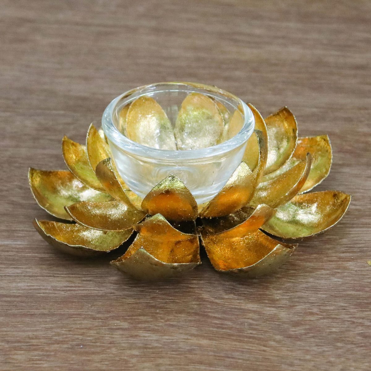 Gleaming Lotus - A Lotus Shaped Steel Tealight Holder from Thailand