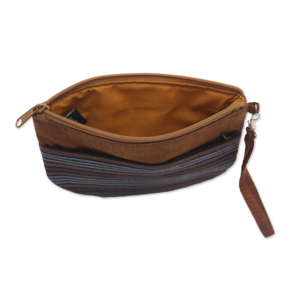 100% Cotton Striped Brown Clutch Exterior Pocket Wristlet - Lurik Sphere Brown