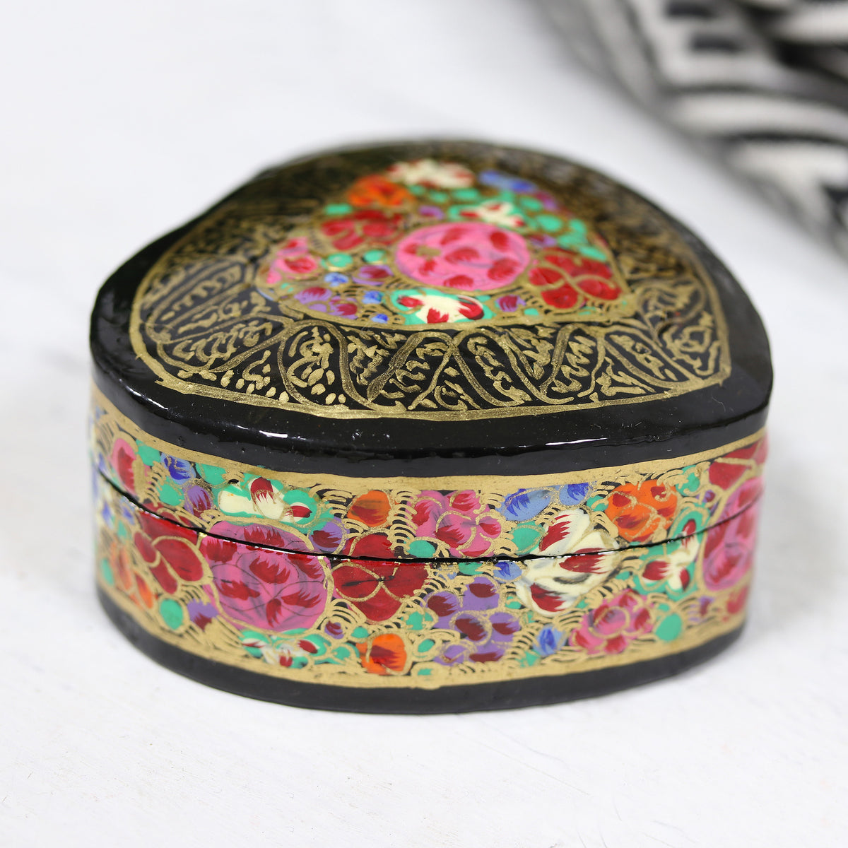 Love of Flowers - a Hand-Painted Floral and Metallic Gold Heart Decorative Box