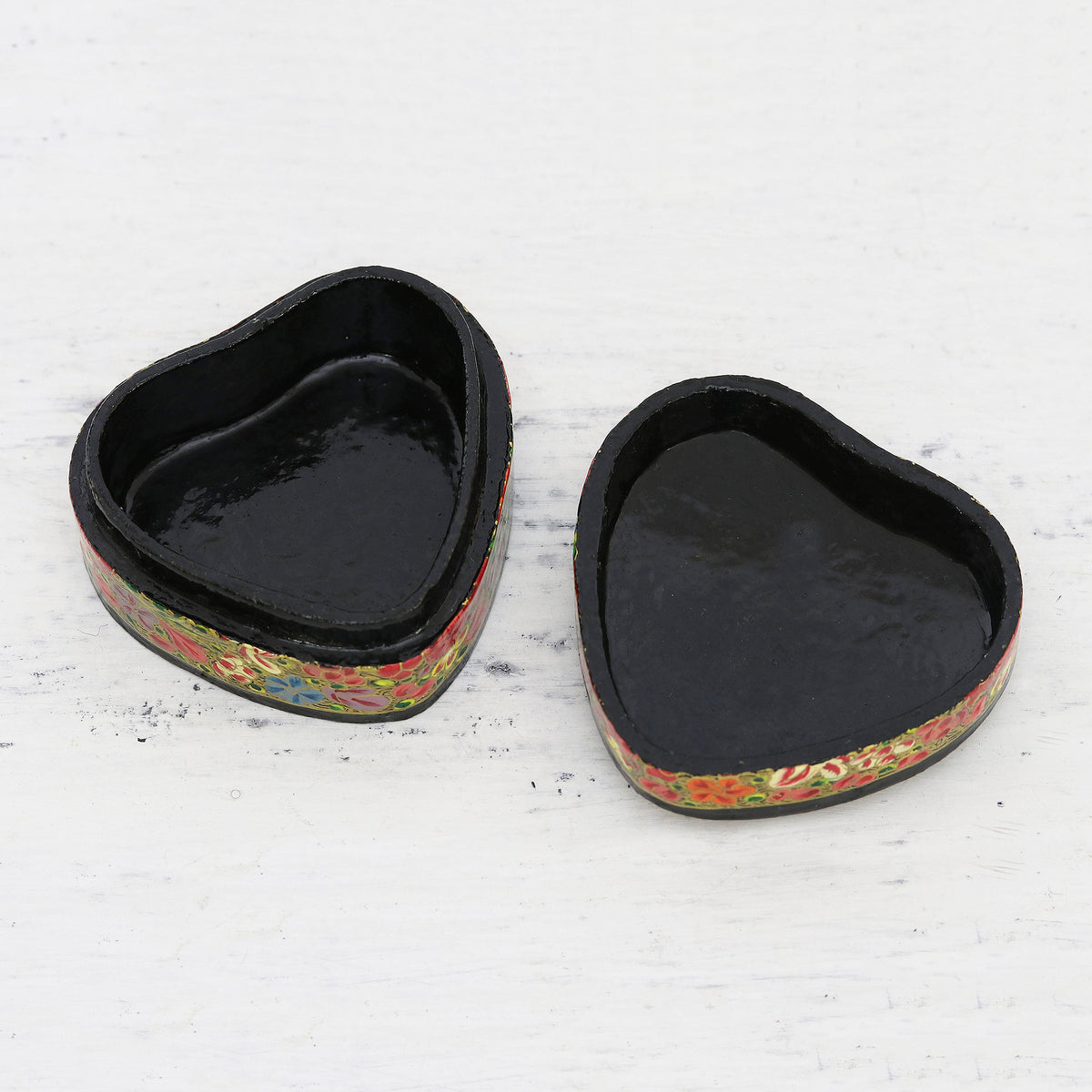 Love of Flowers - a Hand-Painted Floral and Metallic Gold Heart Decorative Box