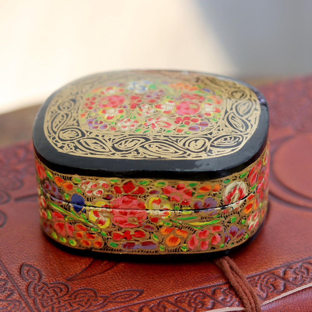 Cheerful Flare - a Hand-Painted Floral and Metallic Gold Decorative Box 