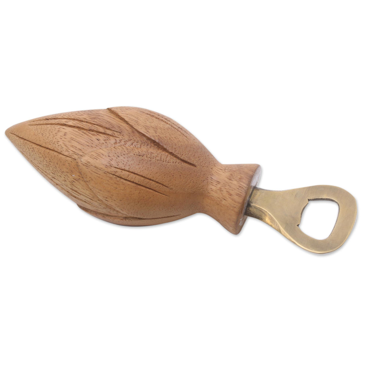 Handcrafted Wood Lotus Bottle Opener in Brown from Bali