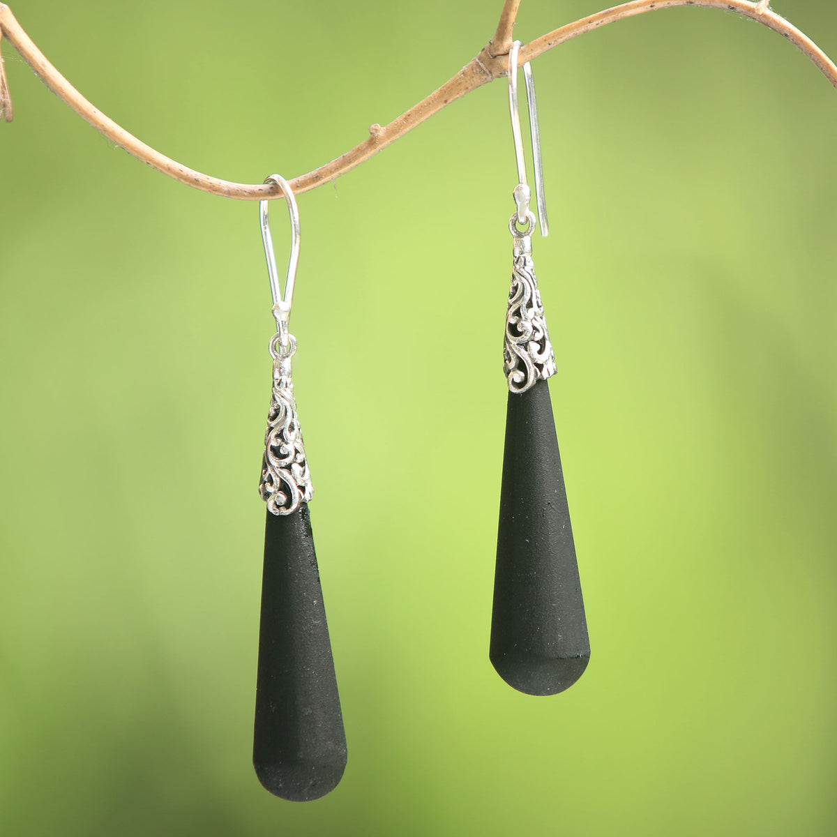 Midnight Drops - Sterling Silver Lava Stone Midnight Drops Dangle Earrings 