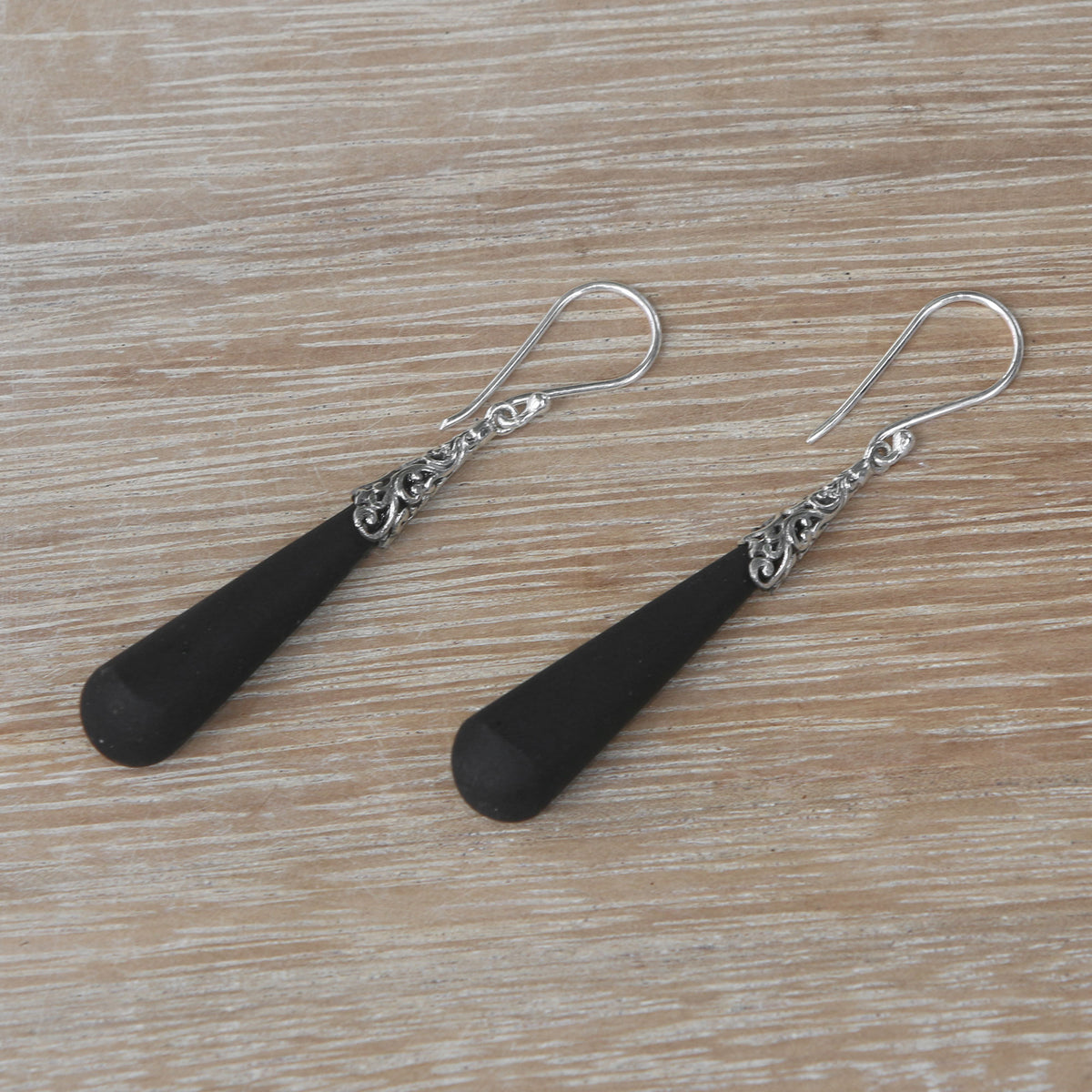 Midnight Drops - Sterling Silver Lava Stone Midnight Drops Dangle Earrings 