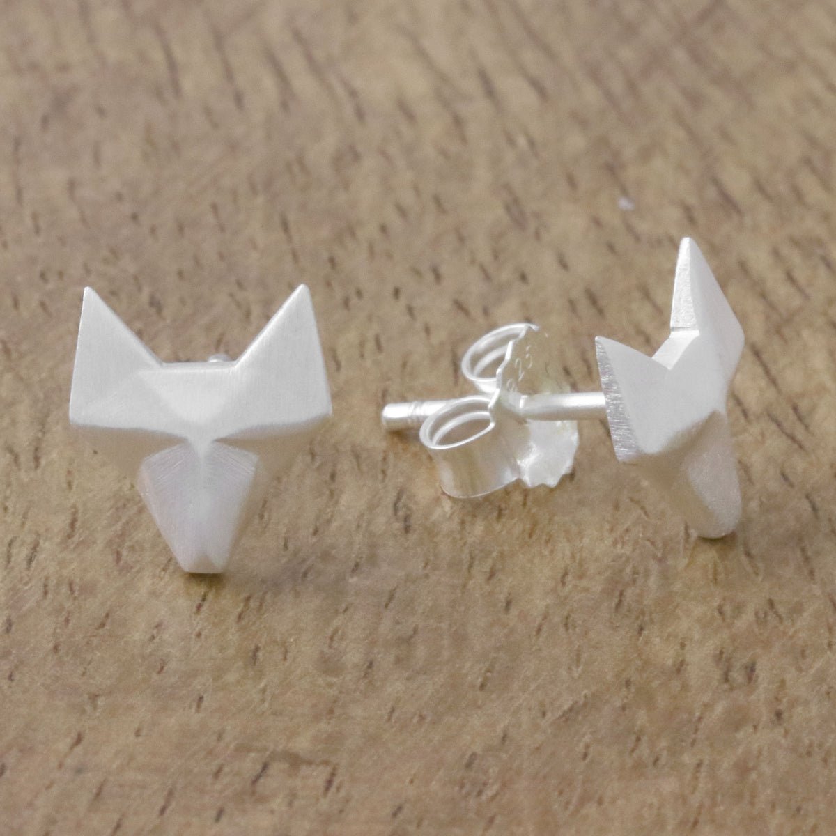 Geometric Fox Sterling Silver Stud Earrings from Thailand for Fox Lovers