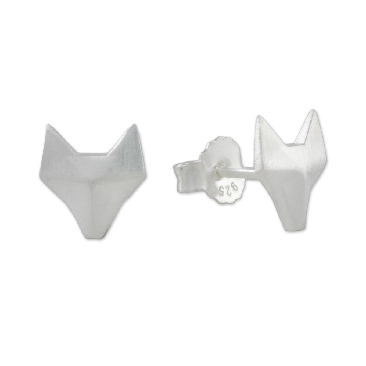 Geometric Fox Sterling Silver Stud Earrings from Thailand for Fox Lovers