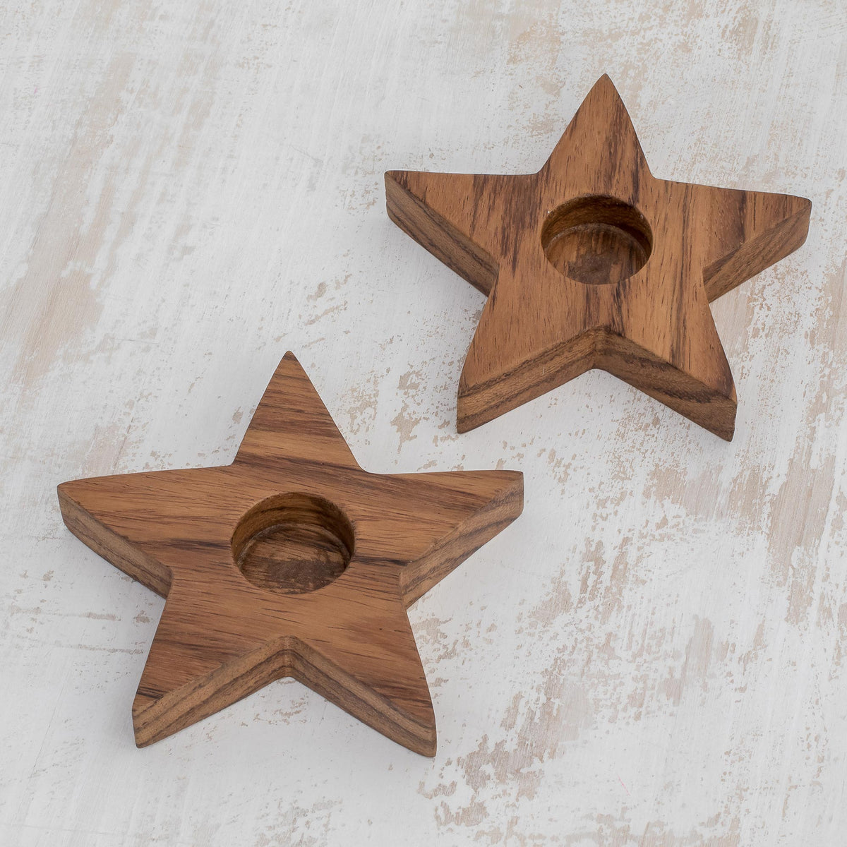 Rustic Decor - Star-Shaped Wood Tealight Holders
