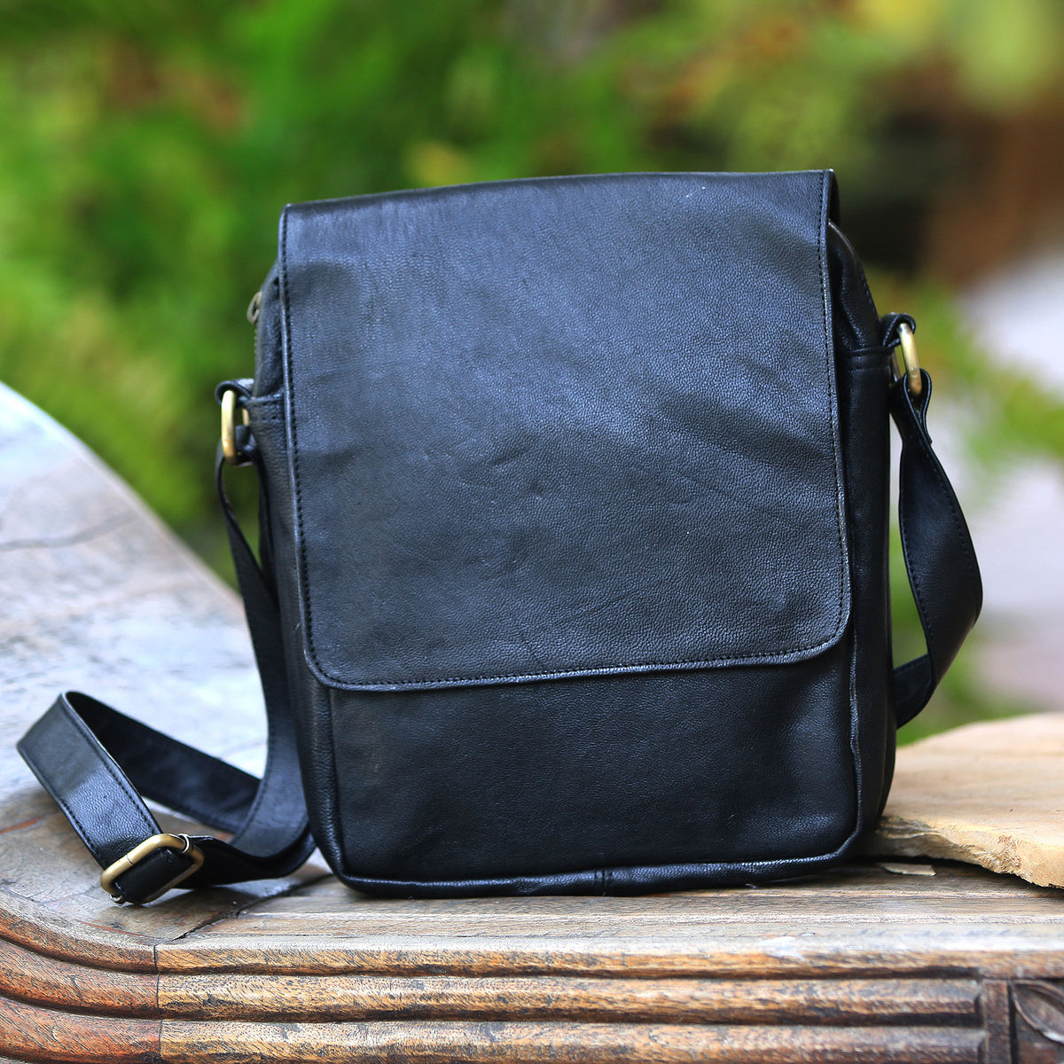 Majapahit Traveler in Black - a Handcrafted Leather Sling in Black from Bali