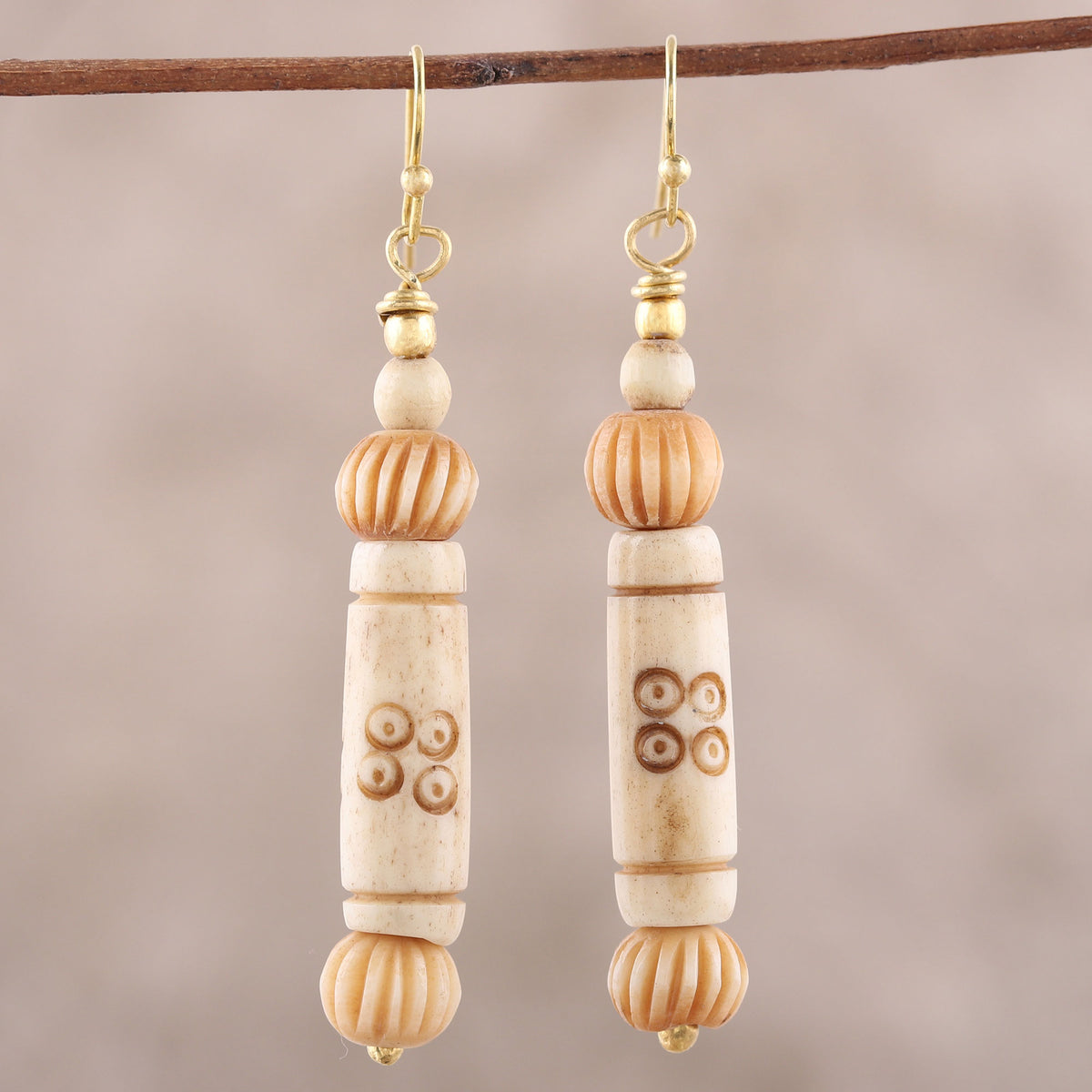 Beige Bliss - a Handmade Bone Dangle Earrings in Beige from India