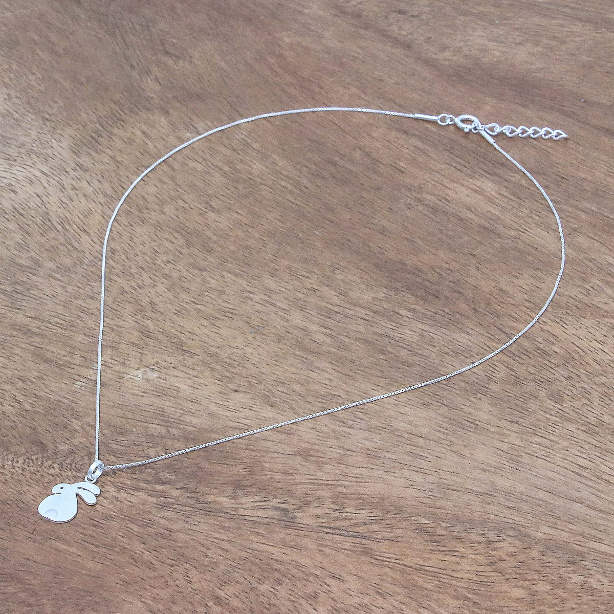 Brushed-Satin Sterling Silver Rabbit Pendant Necklace - Fluffy Rabbit