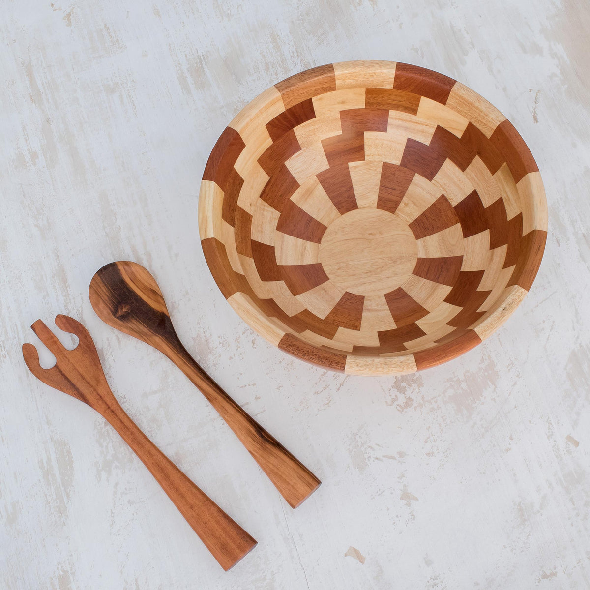 Palo Blanco and Caoba Wood Salad Bowl and Spoons