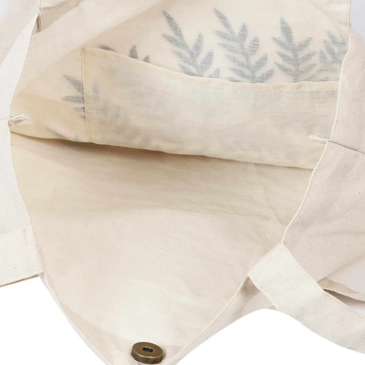 Ferny Frond in Azure - Azure Fern Pattern Embroidered Cotton Shoulder Bag