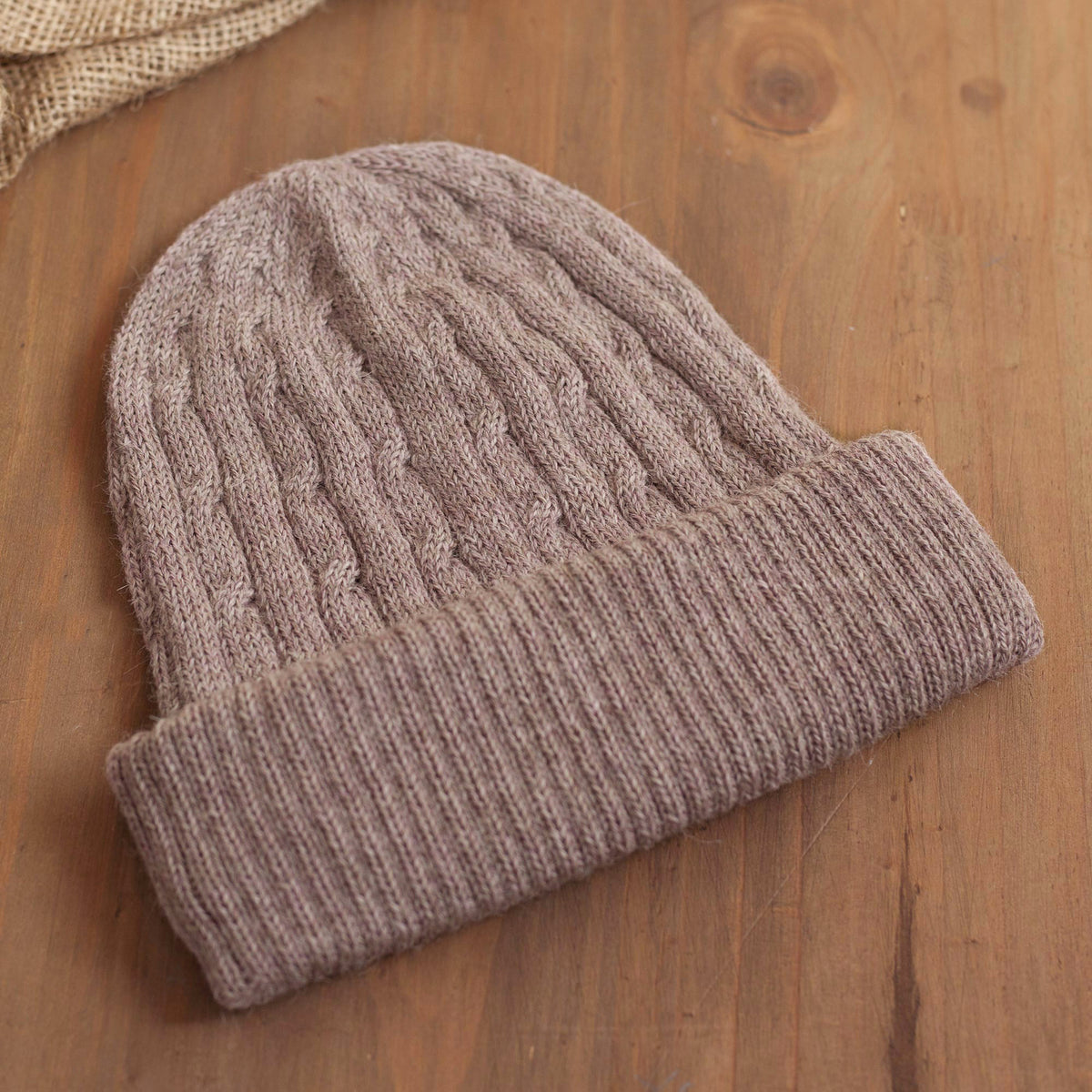 Dusty Rose Pink 100% Alpaca Soft Cable Knit Hat from Peru - Comfy in Pink