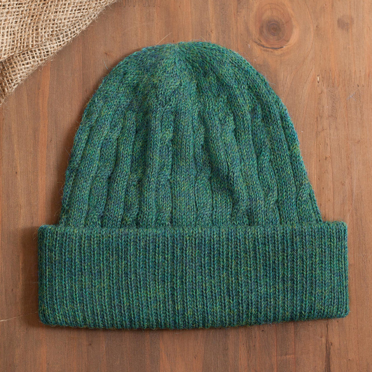 Cozy & Stylish - Teal 100% Alpaca Cable Pattern Soft Knit Hat From Peru