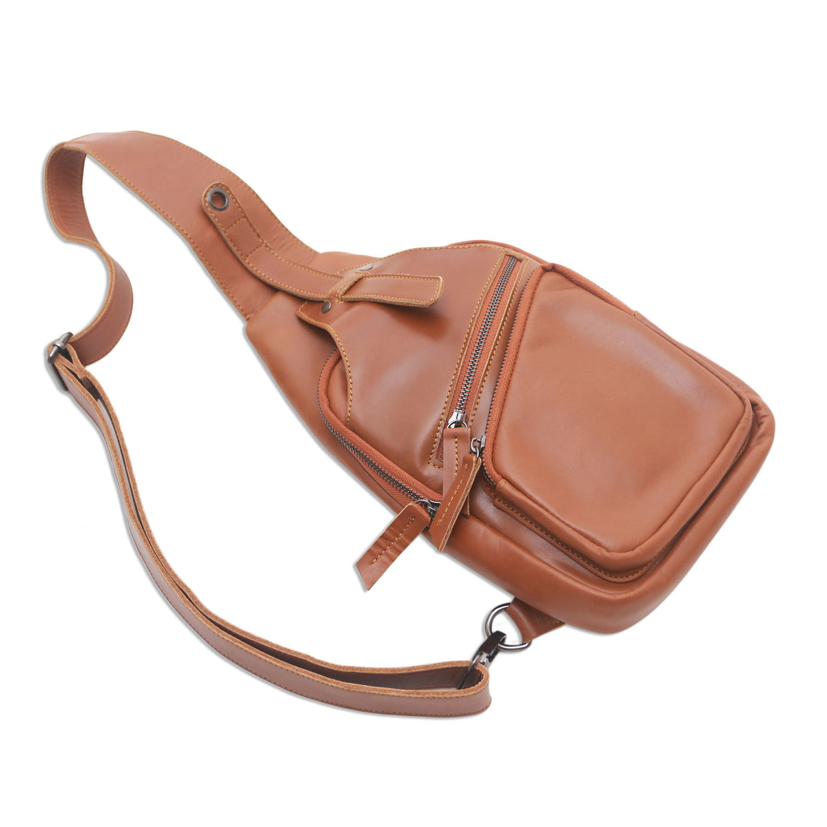 Solid Burnt Sienna Leather Backpack Sling - Easy Traveling