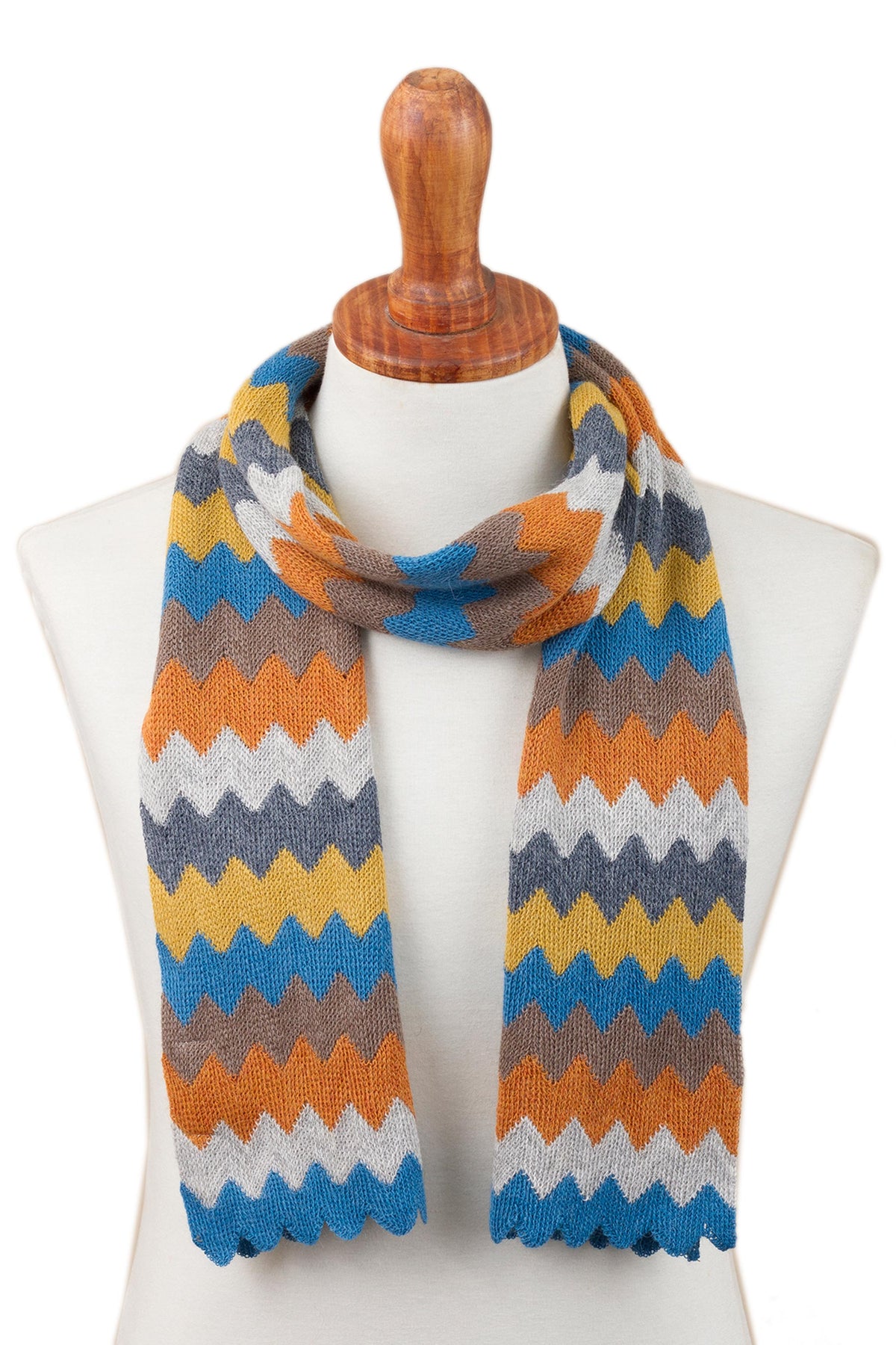 Autumnal Zigzag Alpaca Blend Wrap Scarf from Peru