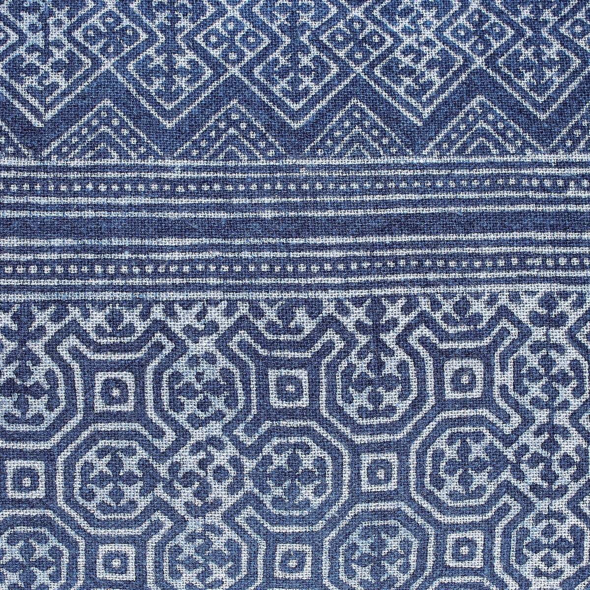 Hmong Hill Tribe Indigo Cotton Batik Handbag with Leather - Hmong Glyphs