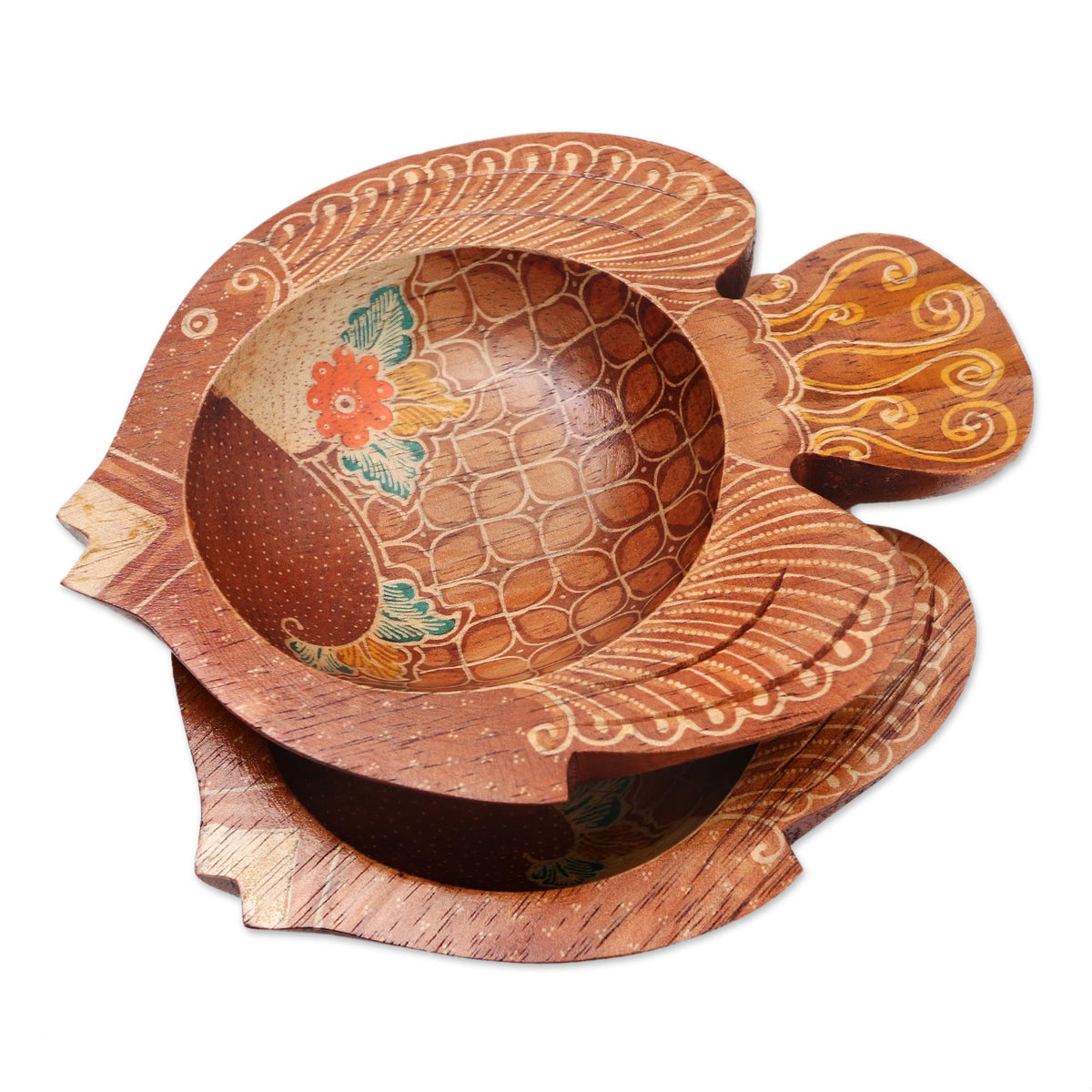 Handcrafted Fish-Shaped Wood Bowls with Traditional Batik Art