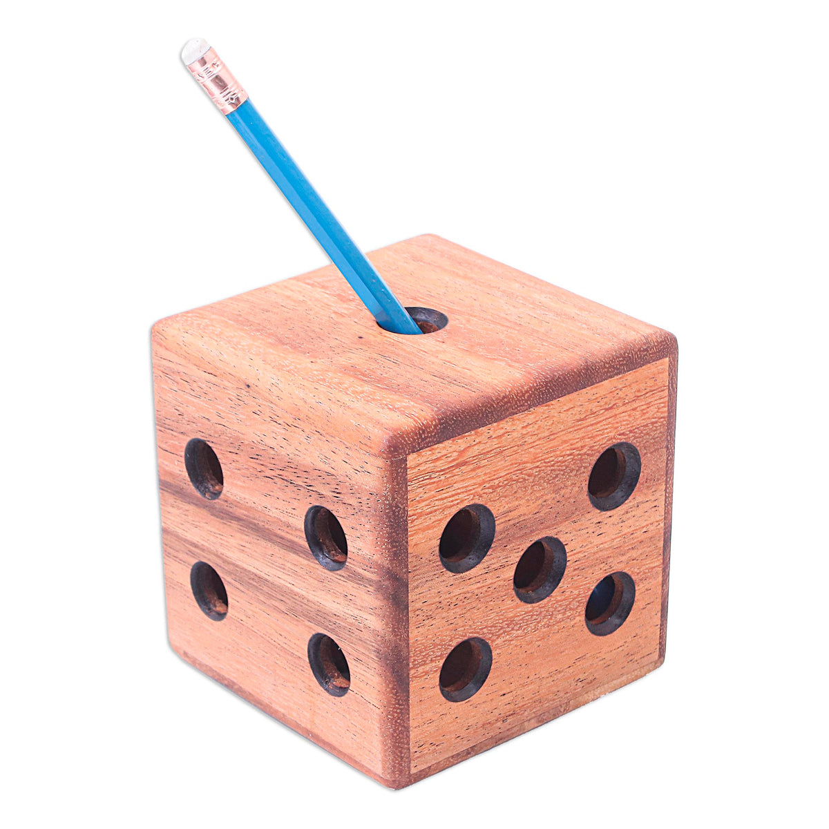 Hand Carved Raintree Wood Pen Holder from Thailand