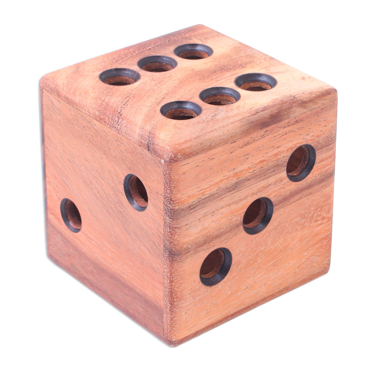 Hand Carved Raintree Wood Pen Holder from Thailand