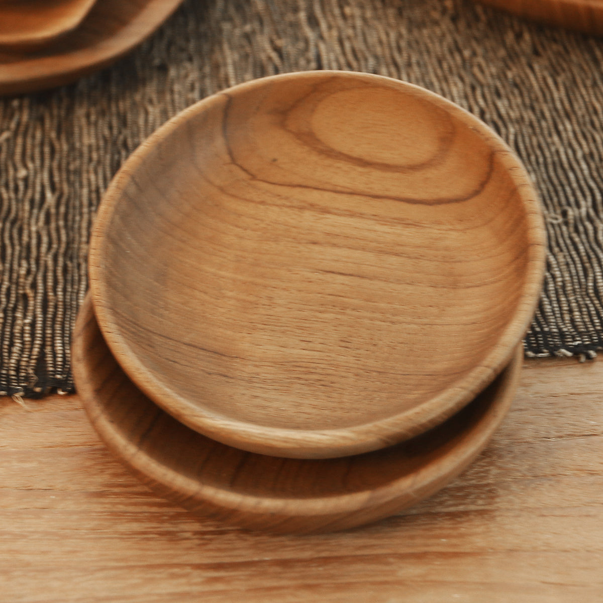 A Pair of Handmade Teak Wood Snack Bowls from Bali