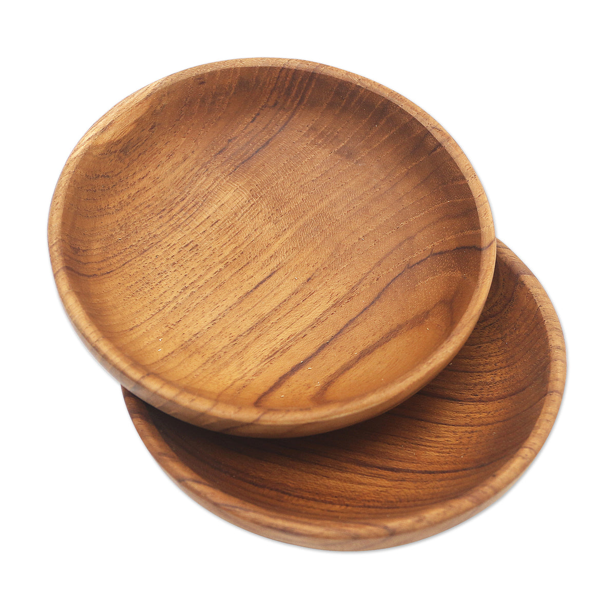 A Pair of Handmade Teak Wood Snack Bowls from Bali