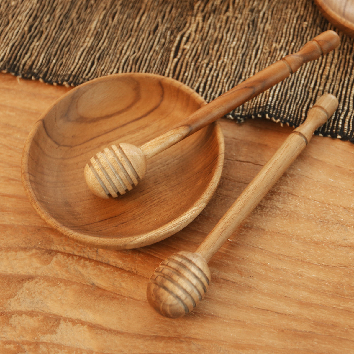 A Pair of Handmade Teak Wood Honey Dippers from Bali