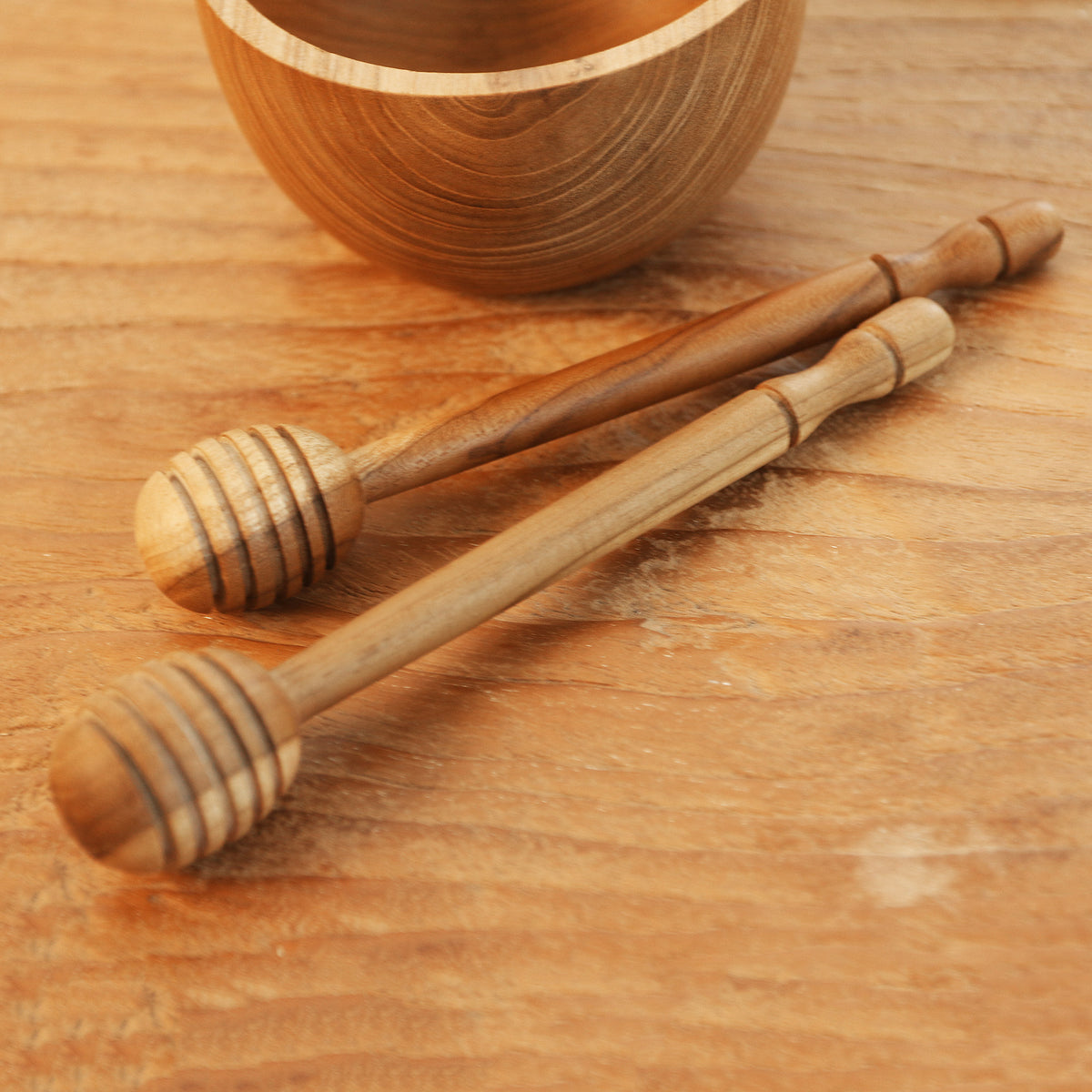 A Pair of Handmade Teak Wood Honey Dippers from Bali