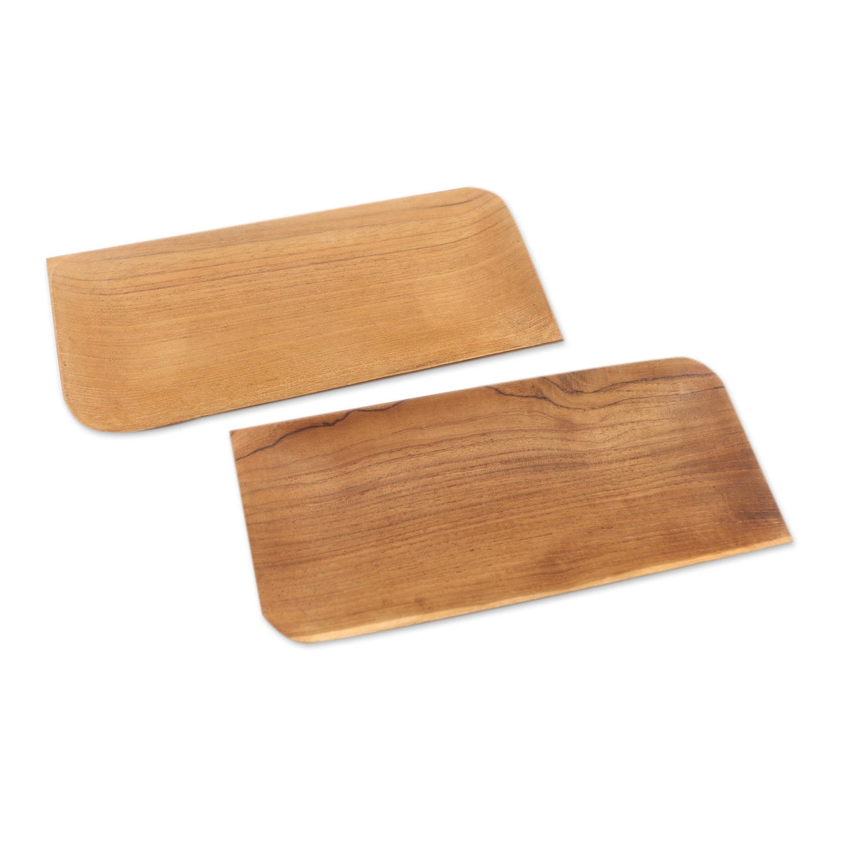 Pair of Handmade Rectangular Teak Wood Sushi Plates