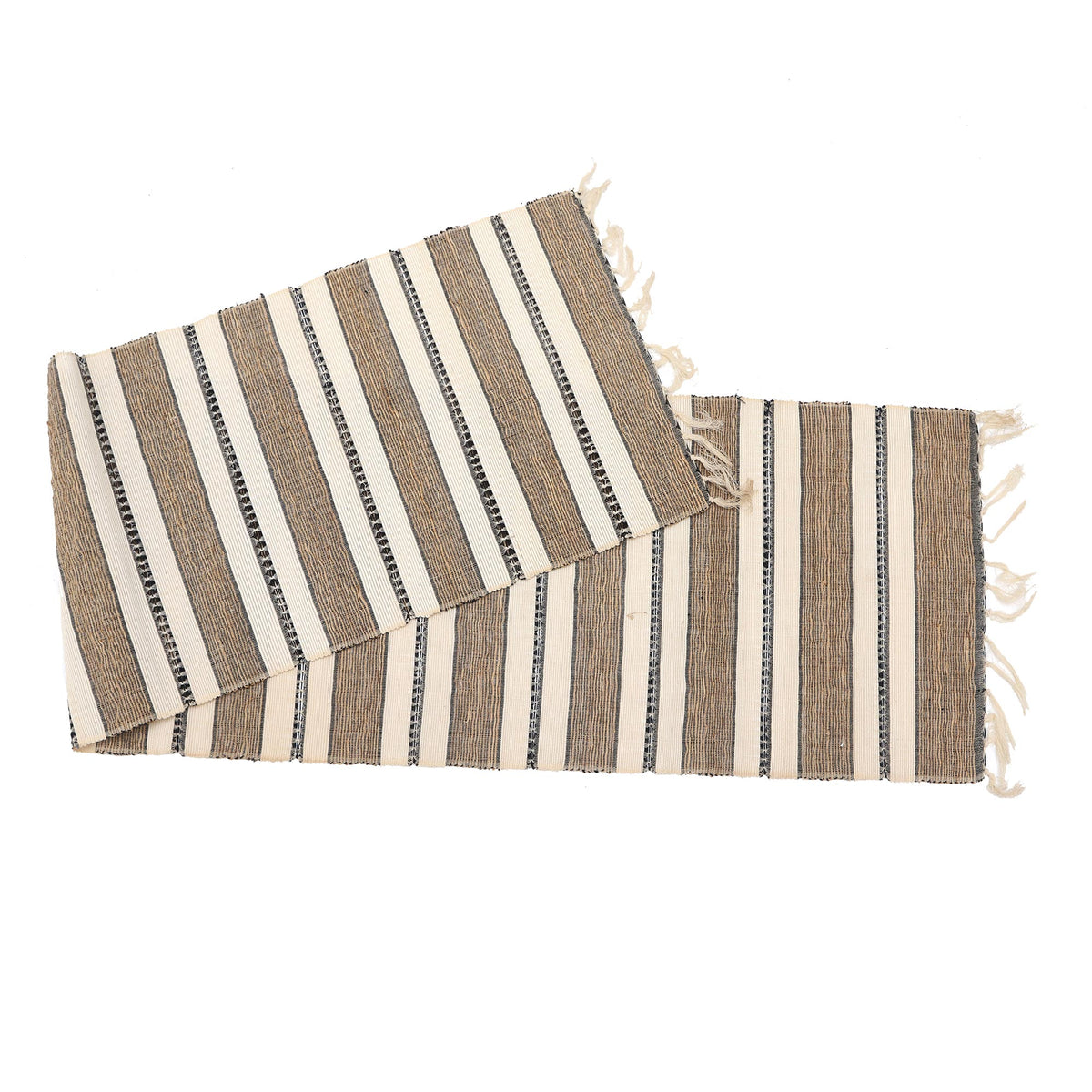 Striped Natural Fiber and Cotton Table Runner in Creamy Mocha