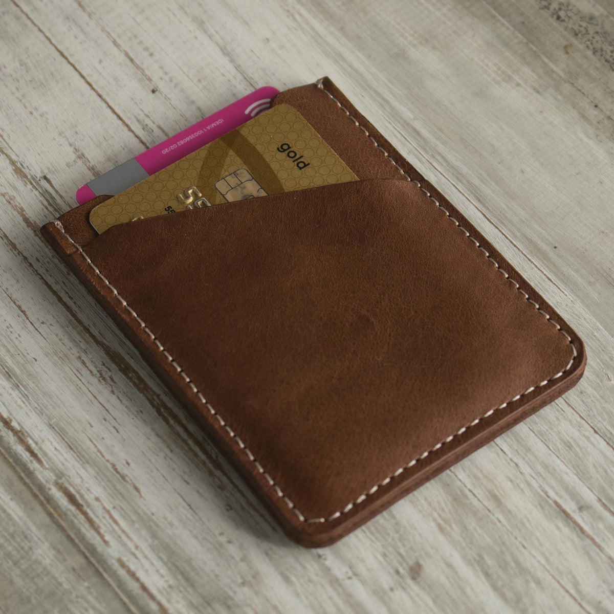 Weekender in Camel - a Two Slot Camel Brown Leather Card Holder from Peru