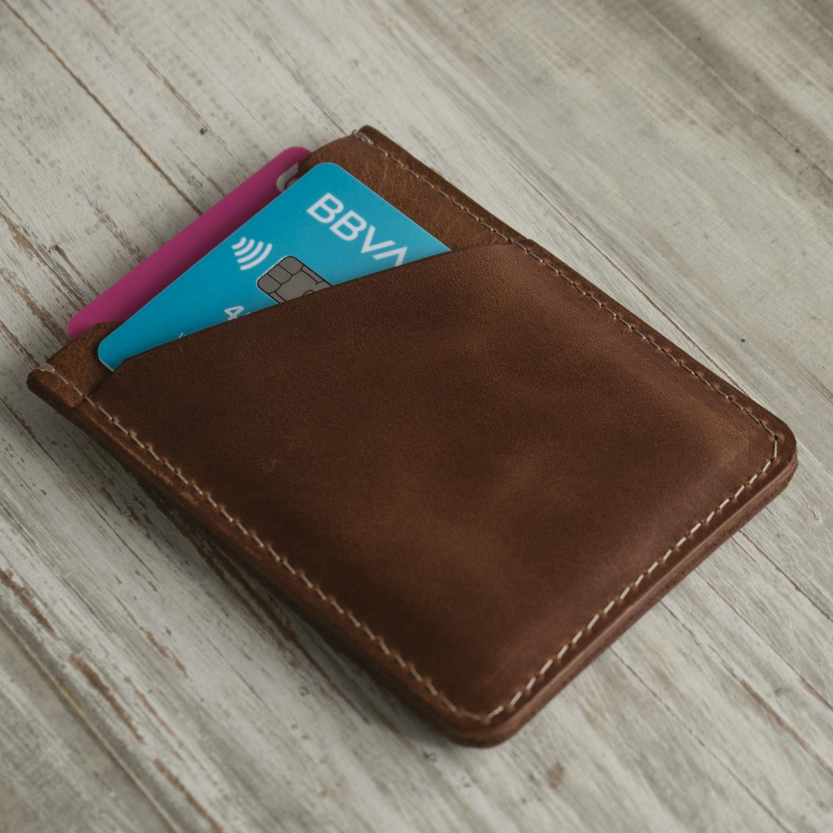 Weekender in Camel - a Two Slot Camel Brown Leather Card Holder from Peru