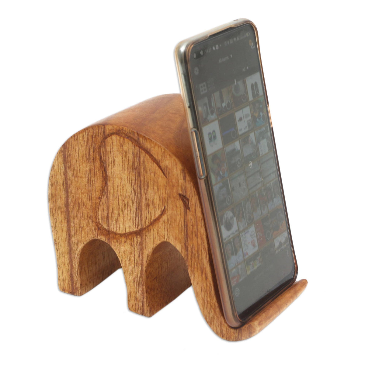 Handmade Jempinis Wood Elephant Phone Stand - Dialing Elephant