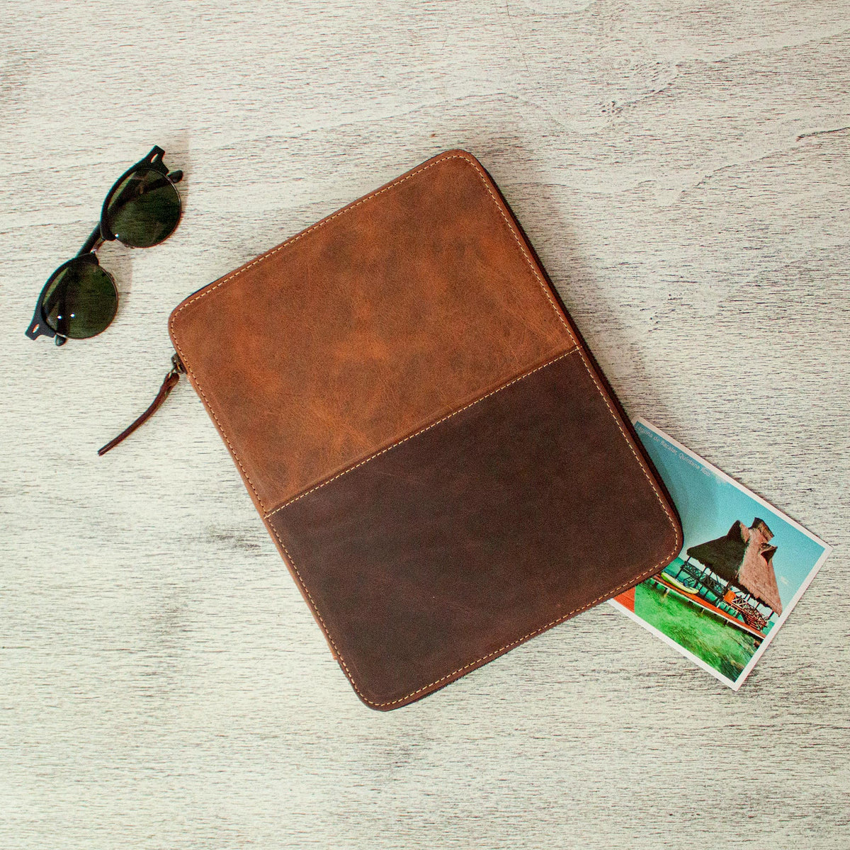 On the Move - a Brown Leather Tablet and Travel Case