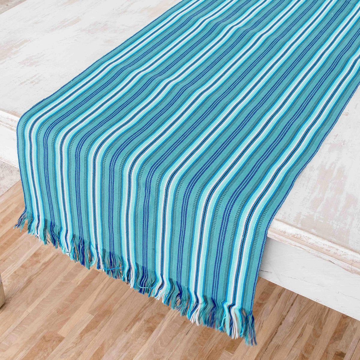 Tecpan Tradition - a Striped Blue Table Runner