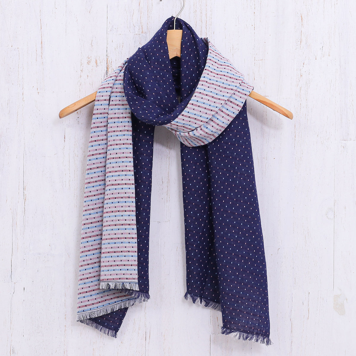 Winter Star - a Dark Blue Cotton Scarf from Thailand