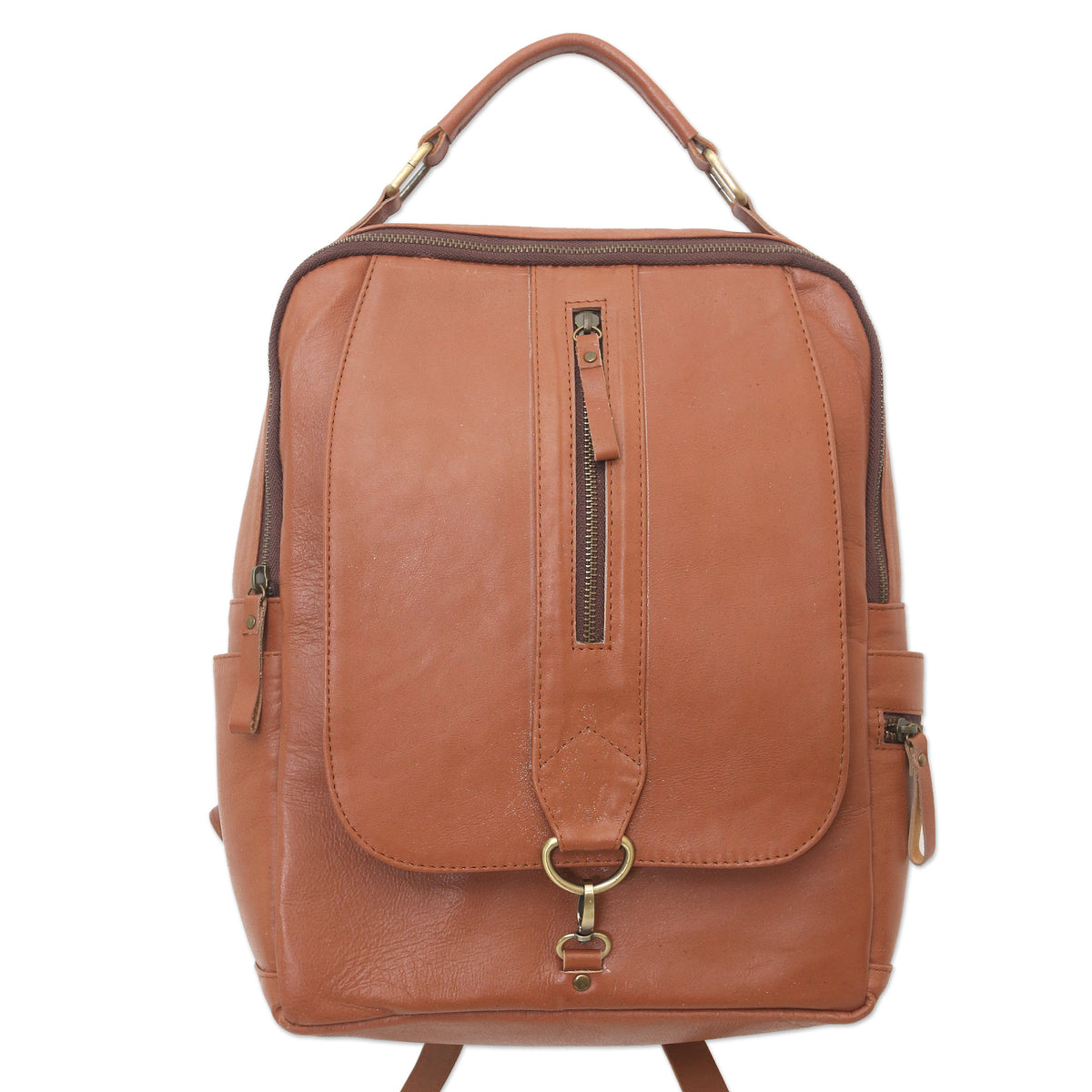 Handcrafted Brown Leather Backpack from Bali - Everywhere