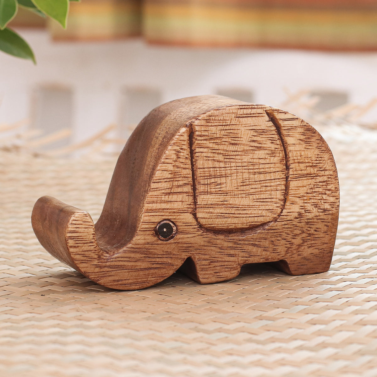 Pretty Elephant - a Hand-Carved Wood Phone Holder