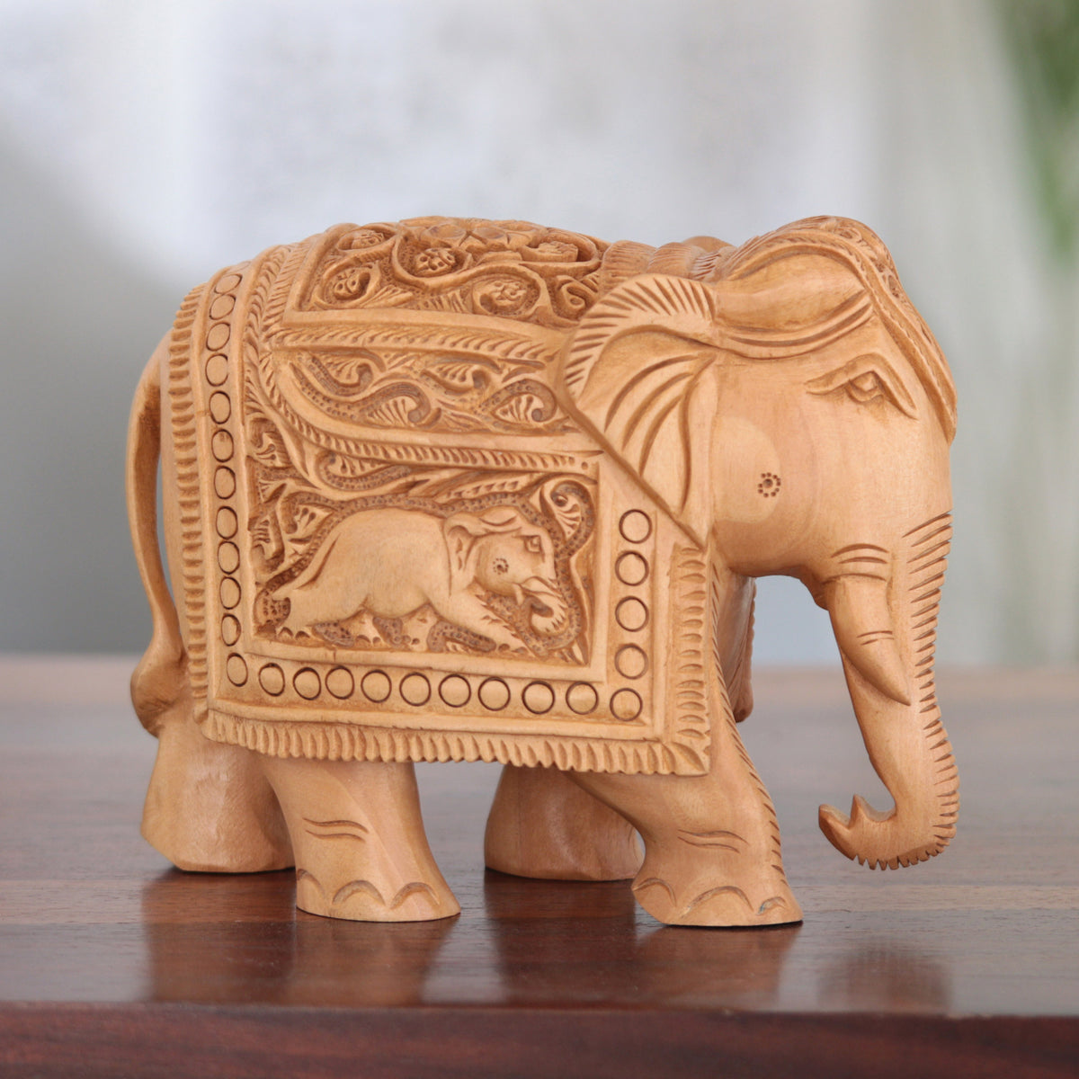 Handcrafted Kadam Wood Elephant Sculpture - Indian Grandeur